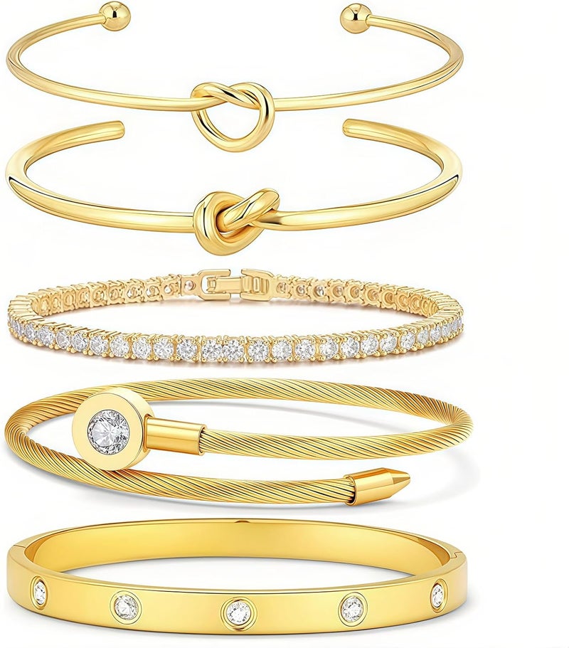 18 K Gold Plated Love Bangle Bracelet Stack Cuff Jewelry for Women Jewelry Set for Women Gift with Box